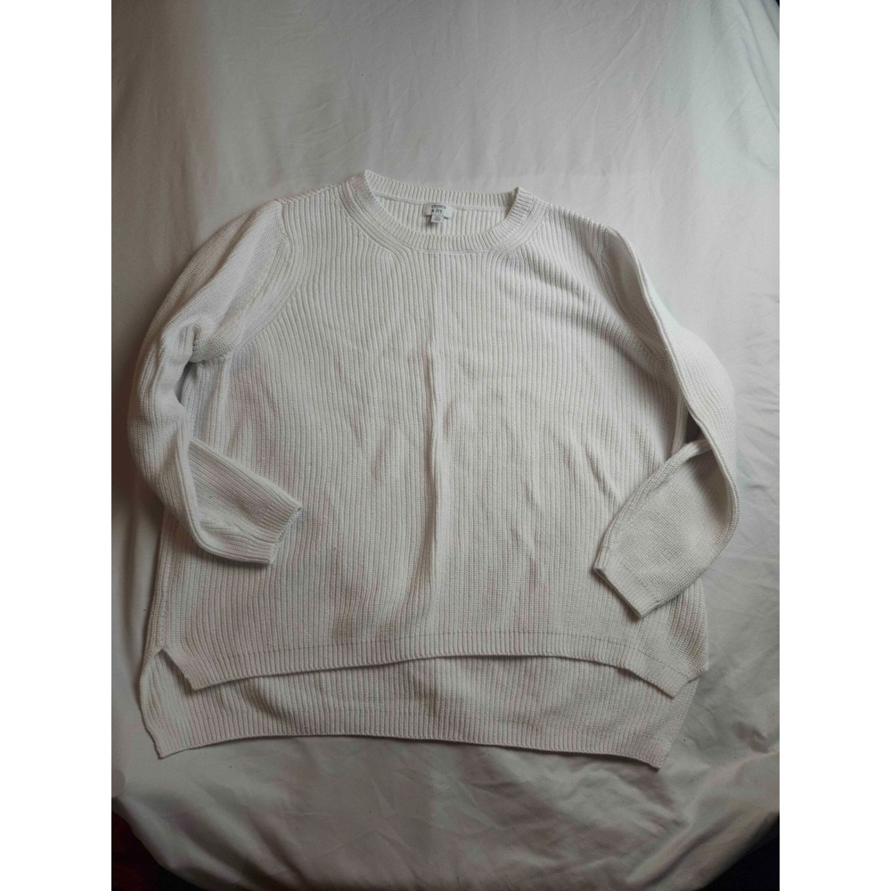 Crown & Ivy Sweater Womens XL White Ribbed Knit Minimalist Clean Girl Layering